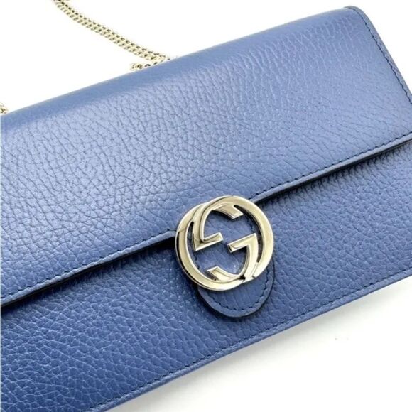 Women’s Gucci Caspian blue interlocking G wallet on a chain made in Italy - Picture 13 of 14